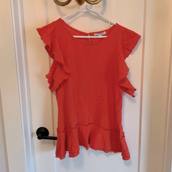 Pretty Flutter Sleeve Red  Orange Cotton Top! - Picture 1 of 7